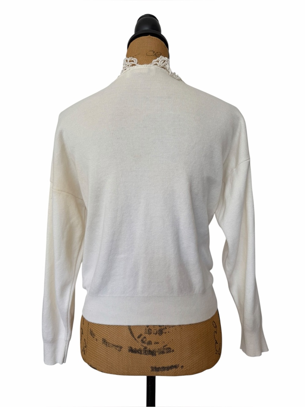 100% Cotton Vintage 90s Sweater Loft Ivory Lace Collar Cotton Cardigan Made USA - Picture 7 of 7